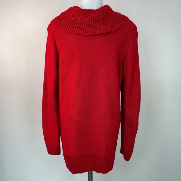 Calvin Klein Sweater Large Red Cowl Neck Pullover Women's Long Sleeve - Picture 5 of 12